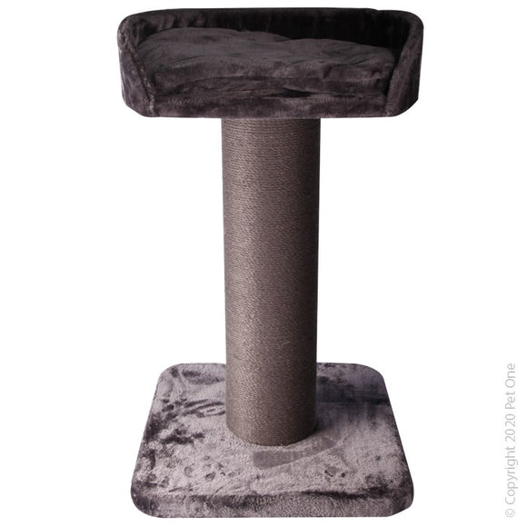 PET ONE SCRATCHING TREE POST WITH BED 50W X 50D X 85CMH GREY JUTE