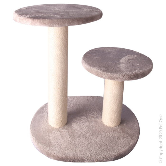 PET ONE SCRATCHING TREE DOUBLE POST WITH PLATFORM 50W X 40d X 54CMH WHITE JUTE
