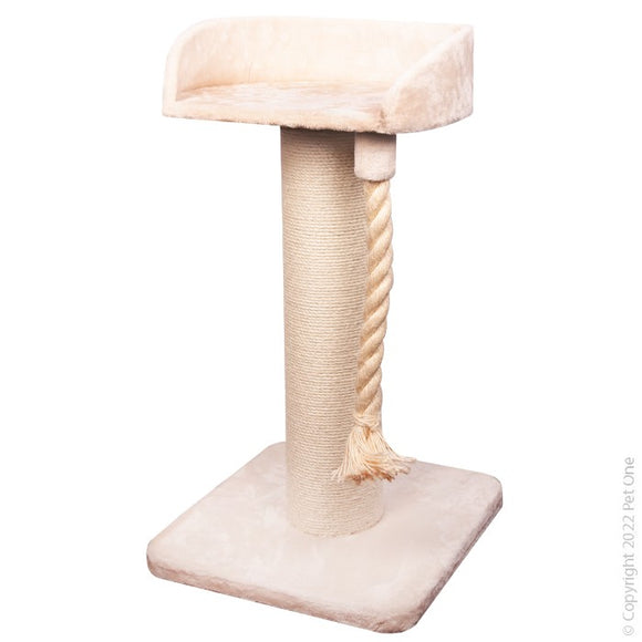 PET ONE SCRATCHING TREE POST WITH BED AND ROPE 50 X 50 X 92CM CREAM