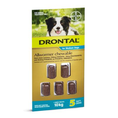 DRONTAL ALLWORMER FOR DOGS CHEW 10KG 5PK