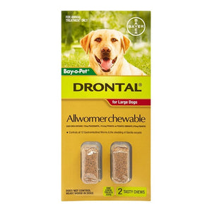 DRONTAL ALLWORMER CHEW FOR LARGE DOGS 35KG 2PK