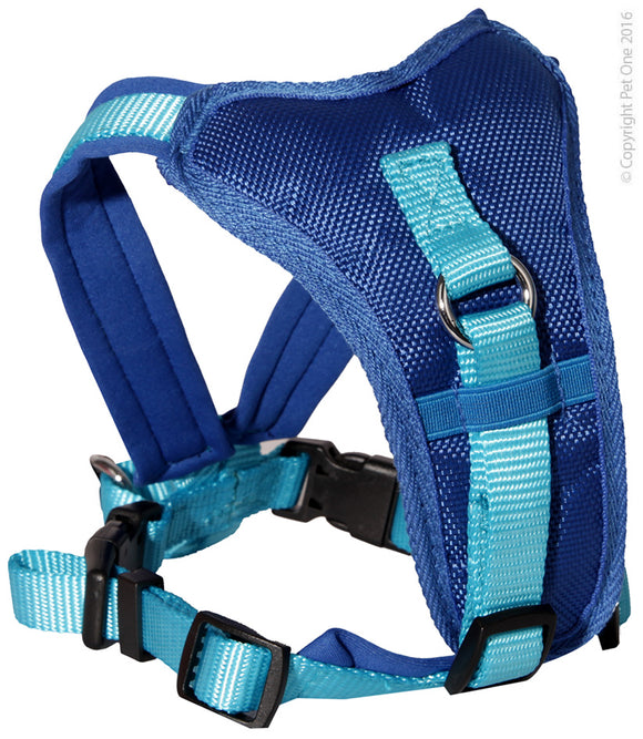 PET ONE 38-46CM HARNESS COMFY 15MM PADDED BLUE