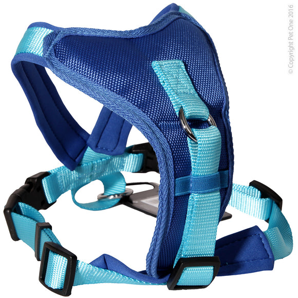 PET ONE 46-56CM HARNESS COMFY 20MM PADDED BLUE
