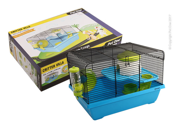 PET ONE CRITTER VILLA MOUSE WIRE CAGE BLUE GREEN 42Lx31Wx27cm H