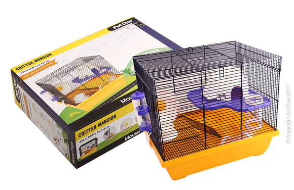 PET ONE CRITTER MANSION MOUSE WIRE CAGE WHITE YELLOW 42Lx30Wx36.5cmH