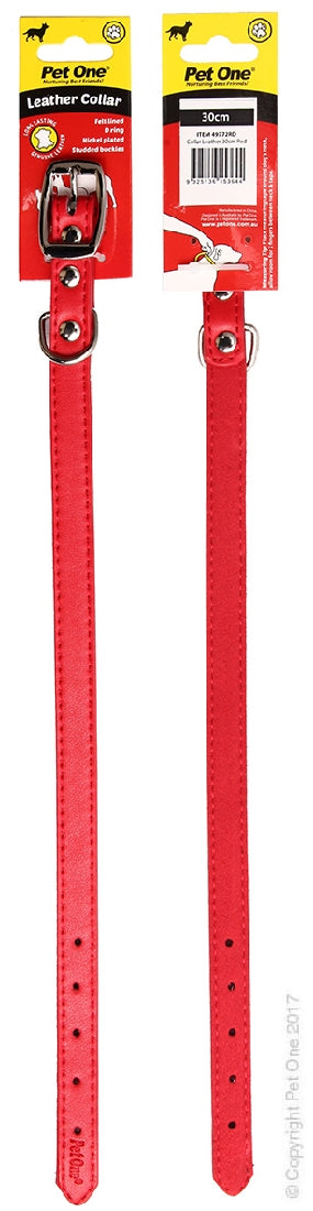 PET ONE COLLAR LEATHER 30CM RED