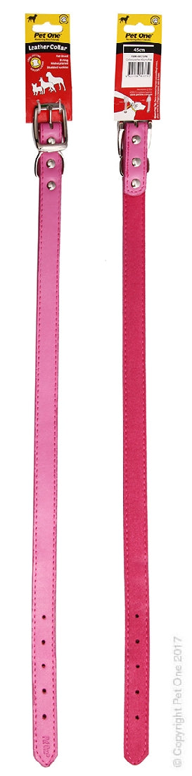 PET ONE COLLAR LEATHER 45CM PINK