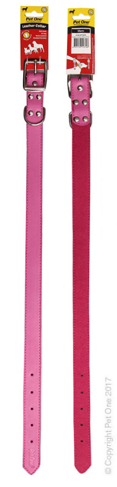 PET ONE COLLAR LEATHER 50CM PINK