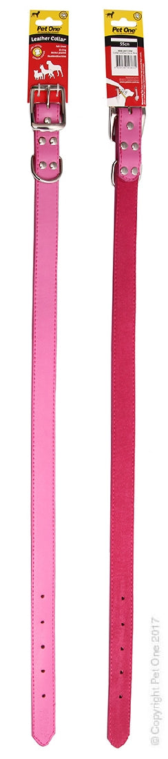 PET ONE COLLAR LEATHER 55CM PINK