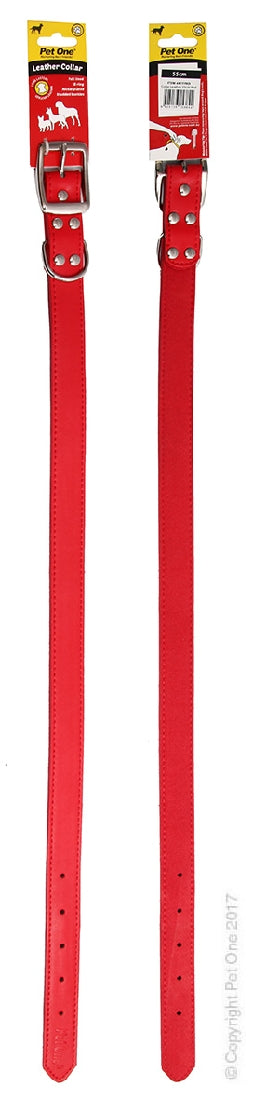 PET ONE COLLAR LEATHER 55CM RED