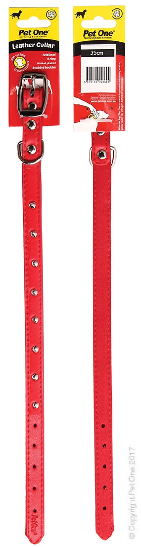 PET ONE COLLAR LEATHER STUDDED 35CM RED