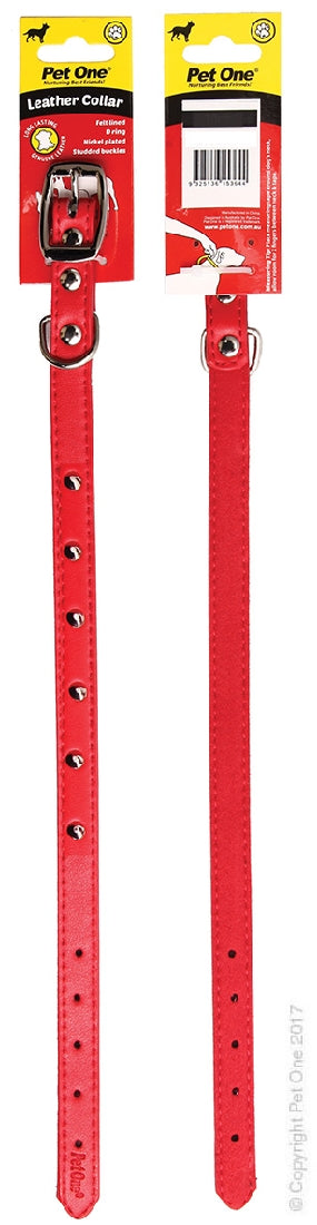 PET ONE COLLAR LEATHER STUDDED 45CM RED