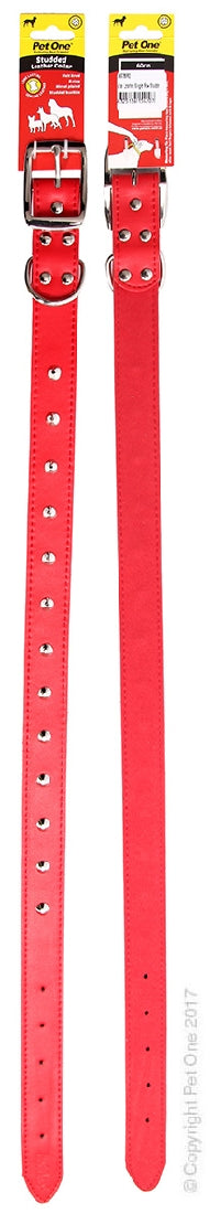 PET ONE COLLAR LEATHER STUDDED 60CM RED