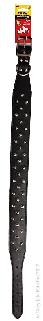 PET ONE COLLAR LEATHER 3 ROW STUD 65CM BLACK