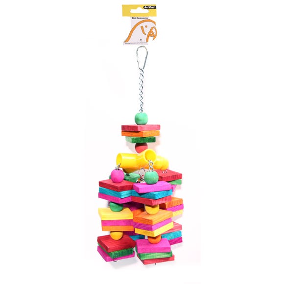 AVI ONE BIRD TOY COLOURED WOOD CUBE WITH BELL