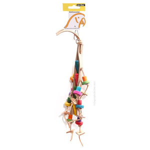 AVI ONE BIRD TOY LEATHER ROPE COLOURED WOOD BEADS 47CM