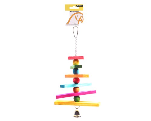 AVI ONE BIRD TOY COLOURED BLOCK CHAIN AND BELL 28CM