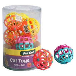 PET ONE CAT TOY LATTICE BALL 5.5CM ASSORTED COLOUR