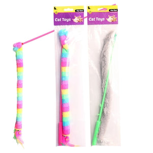 PET ONE CAT TOY WAND TAIL WITH BELL 40CM ASSORTED COLOUR