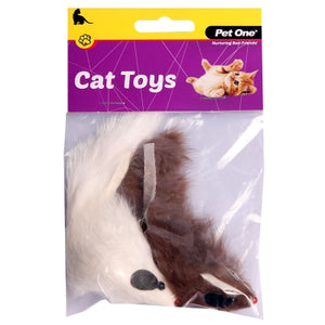 PET ONE CAT TOY MOUSE 2PK 5CM BROWN WHITE