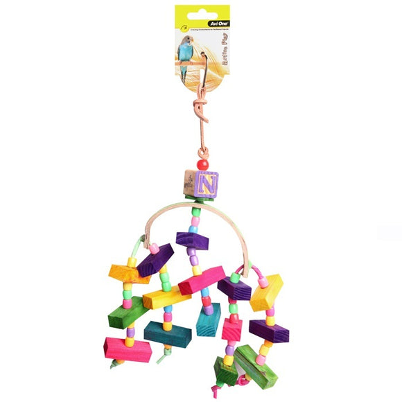 AVI ONE BIRD TOY ARC WITH WOODEN BLOCKS AND BEADS 34CM
