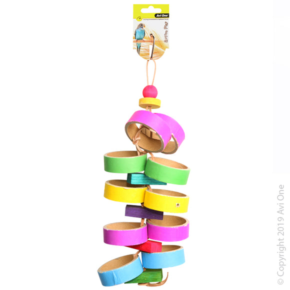 AVI ONE BIRD TOY PAPER RINGS WITH WOODEN BEADS 43CM