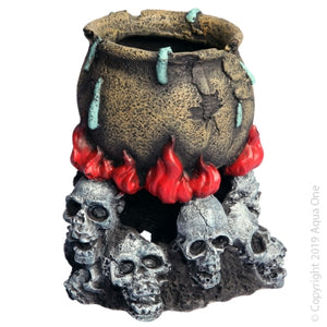 AQUA ONE ORNAMENT SKULL FIRE WITH COULDRON