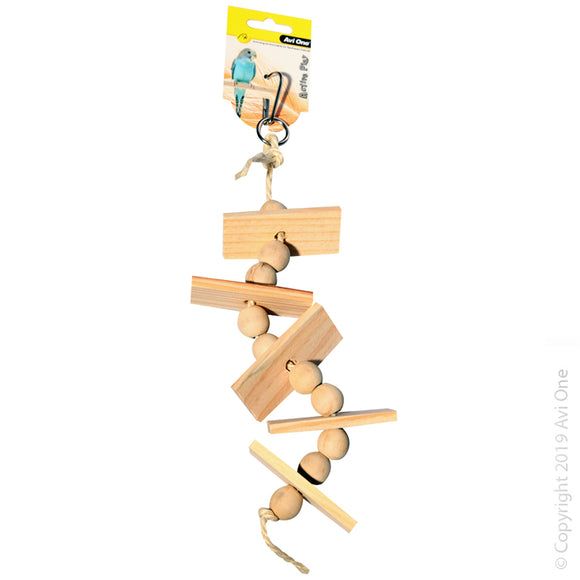 AVI ONE BIRD TOY WOODEN BLOCKS AND BEADS WITH ROPE 32CM