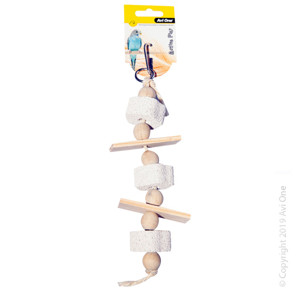 AVI ONE BIRD TOY WOODEN BLOCKS AND PUMICE WITH ROPE 28CM