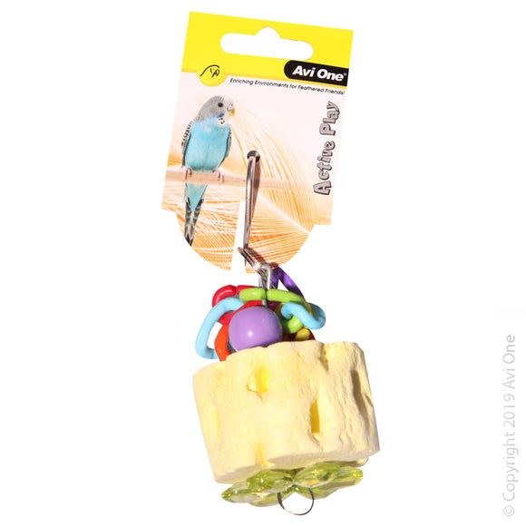 AVI ONE BIRD TOY MINERAL WITH PLASTIC LINKS SMALL 12.5CM