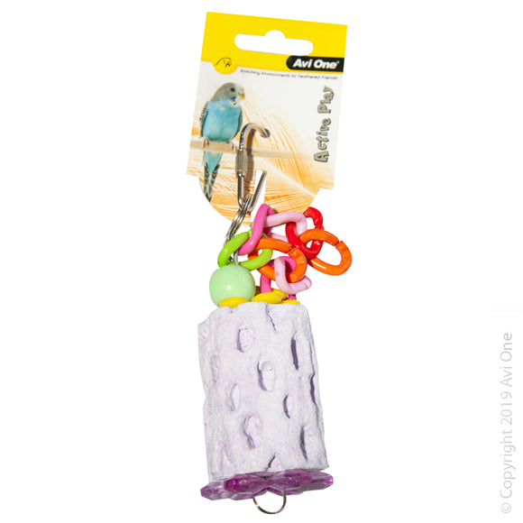 AVI ONE BIRD TOY MINERAL WITH PLASTIC LINKS MED 15.5CM