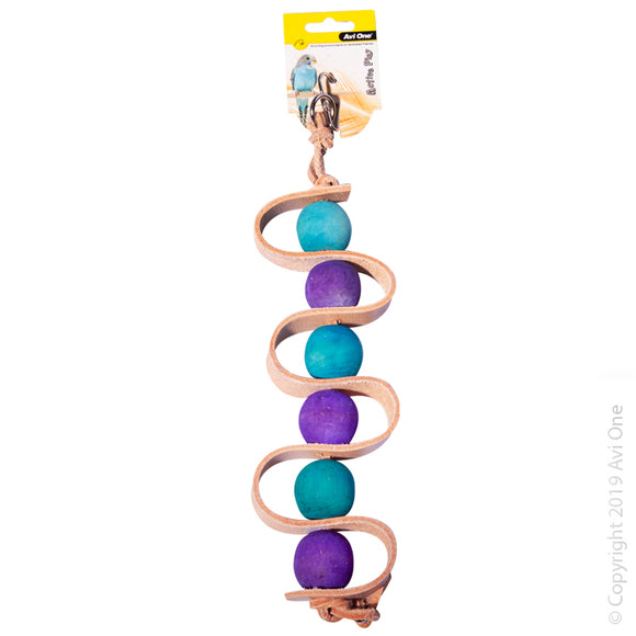 AVI ONE BIRD TOY WOODEN BEADS WITH LEADER STRIP AND ROPE 32CM