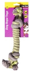 PET ONE DOG TOY ROPE SPIRAL WITH 2 KNOTS GREEN/GREY 31CM