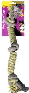 PET ONE DOG TOY ROPE SPIRAL WITH 3 KNOTS GREEN/GREY 40CM