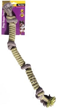 PET ONE DOG TOY ROPE SPIRAL WITH 4 KNOTS GREEN/GREY 50CM