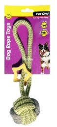 PET ONE DOG TOY TUG ROPE BALL WITH STAR GREEN/GREY 26CM