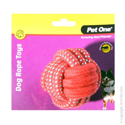 PET ONE DOG TOY ROPE BALL RED/BLUE 8CM