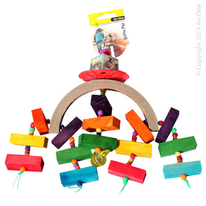 AVI ONE BIRD TOY PAPER ARC WITH WOODEN BLOCKS AND BEADS 25CM