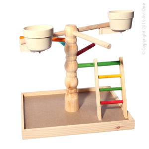 AVI ONE PARROT WOODEN PLAY GYM WITH SPIRAL STEPS AND FEEDER