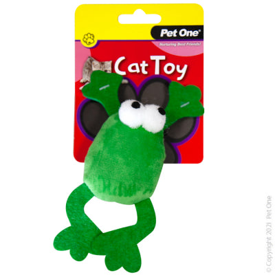 PET ONE CAT TOY PLUSH JUMPING FROG GREEN 14.5CM